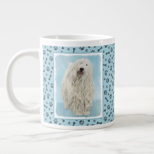 Komondor schilderen - Kute Original Dog Art Grote Koffiekop (Links)