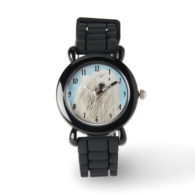 Komondor schilderen - Kute Original Dog Art Horloge (Voorkant)