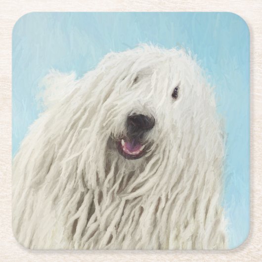 Komondor schilderen - Kute Original Dog Art Kartonnen Onderzetters (Voorkant)