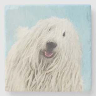 Komondor schilderen - Kute Original Dog Art Stenen Onderzetter