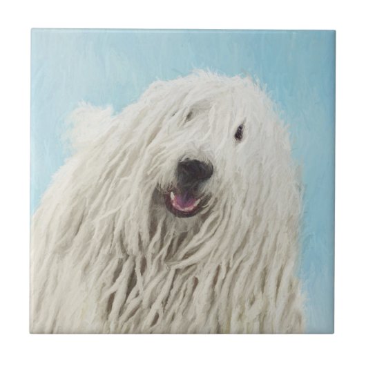 Komondor schilderen - Kute Original Dog Art Tegeltje (Voorkant)