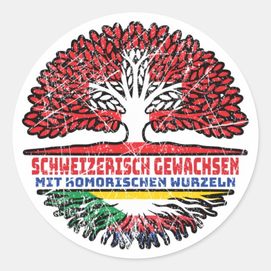 Komoren Komoren KomSchweizer Schweiz Baum Wurzel Ronde Sticker (Voorkant)