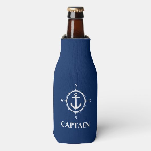 Kompas Anker Blauw Kapitein Flesjeskoeler (Fles Voorkant)