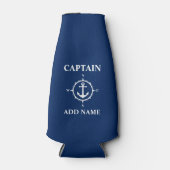 Kompas Anker Captain Naam toevoegen Bootnaam Blauw Flesjeskoeler (Voorkant)