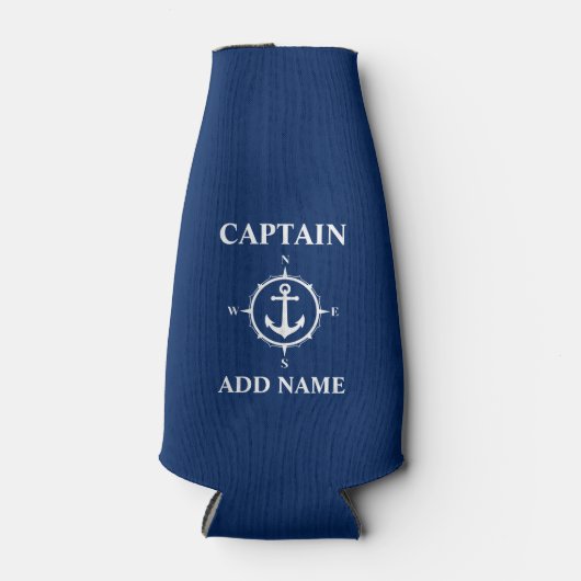 Kompas Anker Captain Naam toevoegen Bootnaam Blauw Flesjeskoeler (Voorkant)