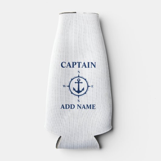 Kompas Anker Captain Naam toevoegen Bootnaam Wit Flesjeskoeler (Voorkant)