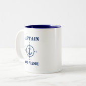 Kompas Anker Kapitein Naam toevoegen of Boot Naam  Tweekleurige Koffiemok (Voorkant links)