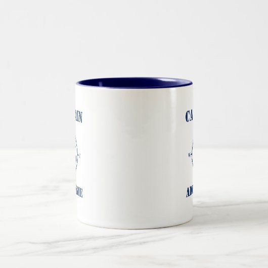 Kompas Anker Kapitein Naam toevoegen of Boot Naam  Tweekleurige Koffiemok (Center)