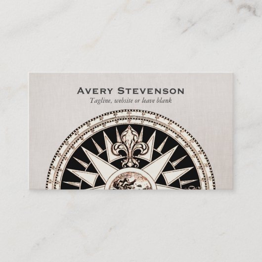  kompas beige linnen look finance visitekaartje (Voorkant)