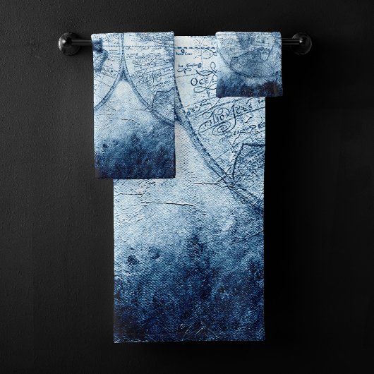  kompas | Blue Grunge Nautical Zee Chart Bad Handdoek