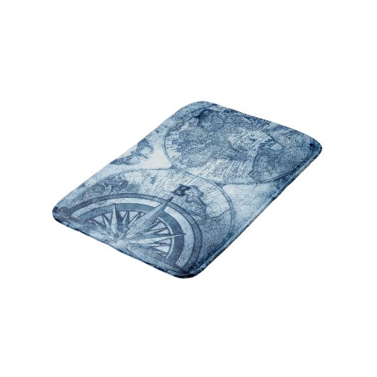  kompas | Blue Grunge Nautical Zee Chart Badmat (Gekanteld)