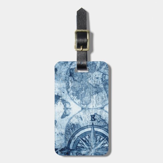  kompas | Blue Grunge Nautical Zee Chart Bagagelabel (Voorkant verticaal)