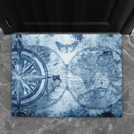  kompas | Blue Grunge Nautical Zee Chart Deurmat