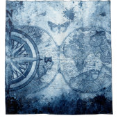  kompas | Blue Grunge Nautical Zee Chart Douchegordijn (Voorkant)