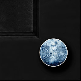  kompas | Blue Grunge Nautical Zee Chart Keramische Knop