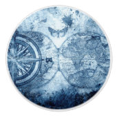  kompas | Blue Grunge Nautical Zee Chart Keramische Knop (Voorkant)