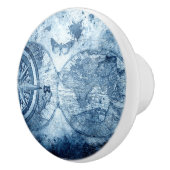  kompas | Blue Grunge Nautical Zee Chart Keramische Knop (Rechts)