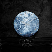 kompas | Blue Grunge Nautical Zee Chart Ronde Klok