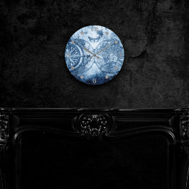  kompas | Blue Grunge Nautical Zee Chart Ronde Klok