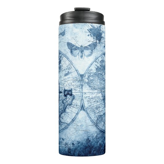 kompas | Blue Grunge Nautical Zee Chart Thermosbeker (Voorkant)