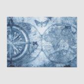  kompas | Blue Grunge Nautical Zee Chart Tissuepapier (Voorkant)