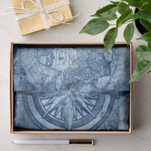 kompas | Blue Grunge Nautical Zee Chart Tissuepapier (Geschenk)