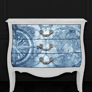 kompas   Blue Grunge Nautical Zee Chart Tissuepapier