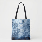  kompas | Blue Grunge Nautical Zee Chart Tote Bag (Voorkant)