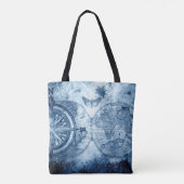  kompas | Blue Grunge Nautical Zee Chart Tote Bag (Achterkant)