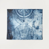  kompas | Blue Grunge Nautical Zee Chart Wandkleed (Voorkant (horizontaal))