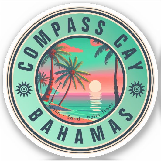 Kompas Cay Bahamas Retro Sunset Souvenir jaren 195 Sticker (Voorkant)