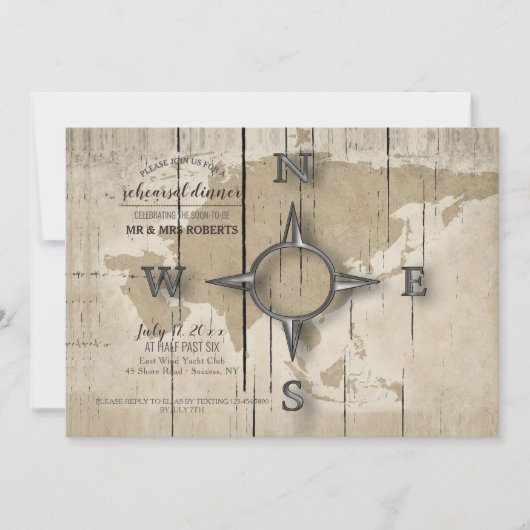 Kompas en Wereldkaart repetitie Dinner Party Kaart (Voorkant)