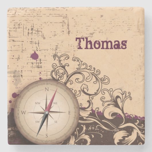  kompas gepersonaliseerd stenen Onderzetter (Voorkant)