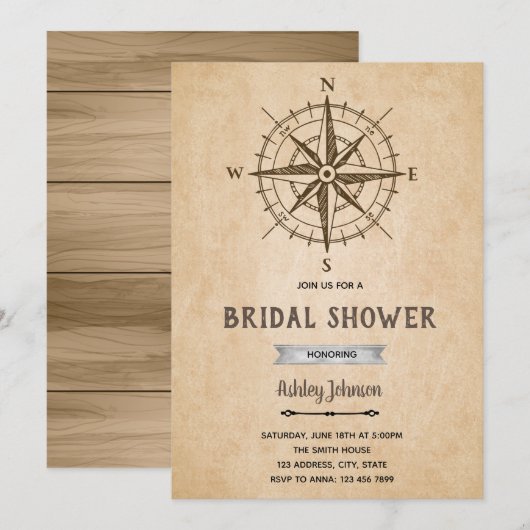  kompas huwelijksfeest uitnodiging (Voorkant / Achterkant)
