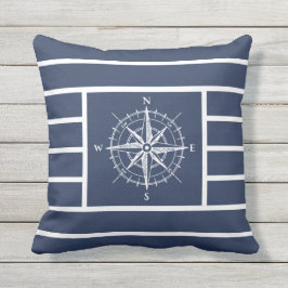 Kompas Navyblauw Gestreepd Buitenkussen
