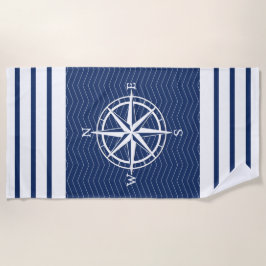 Kompas op blauw met witte strepen strandlaken