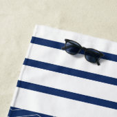 Kompas op blauw met witte strepen strandlaken (In situ)