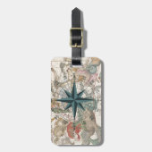 Kompas op een Oudere Kaart Bagagelabel (Voorkant verticaal)