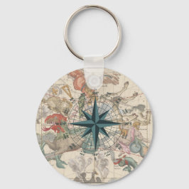 Kompas op een Oudere Kaart Sleutelhanger