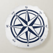 Kompas Roos Blauw Nautisch Rond Kussen (Voorkant)