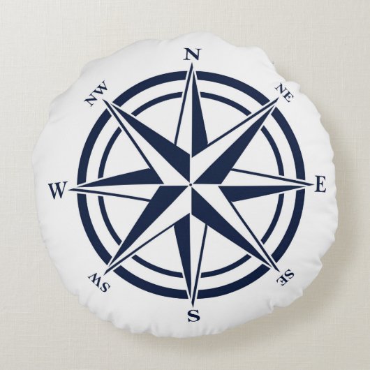 Kompas Roos Blauw Nautisch Rond Kussen (Achterkant)