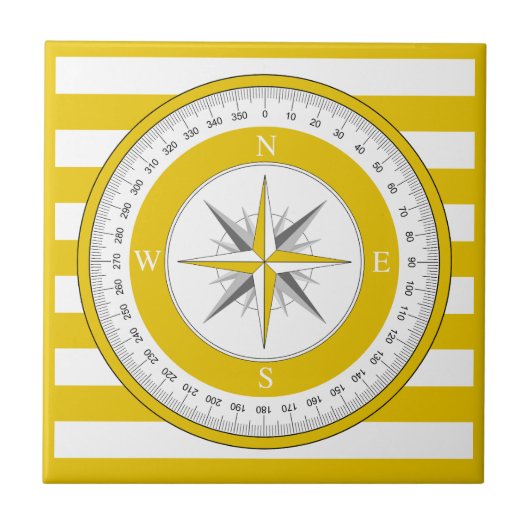 Kompas Roos geel en witte strepen Tegeltje (Voorkant)
