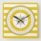 Kompas Roos geel en witte strepen Vierkante Klok (Voorkant)