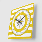Kompas Roos geel en witte strepen Vierkante Klok (Hoek)