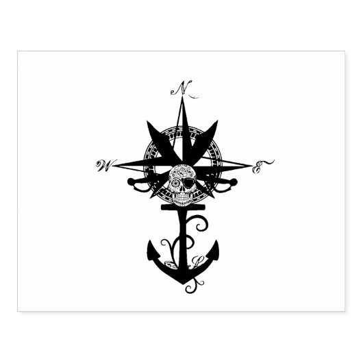 Kompas Roos met Anker Rubberstempel (Afrduk)