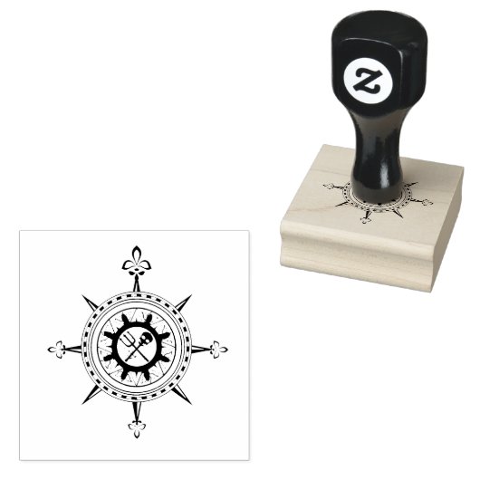 Kompas Roos met Fleur de lis Rubberstempel (Gestempeld)