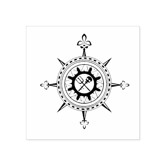 Kompas Roos met Fleur de lis Rubberstempel (Afrduk)