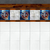 Kompas Roos met Scroll Border gebrandschilderd-gla Tegeltje