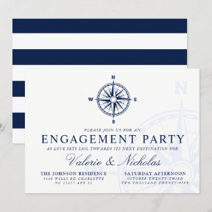 Kompas Roos   Nautical Engagement Party Uitnodigen Kaart
