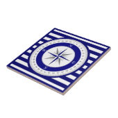 Kompas Roos Nautisch Blauw en Witte Streep Tegeltje (Zijkant)